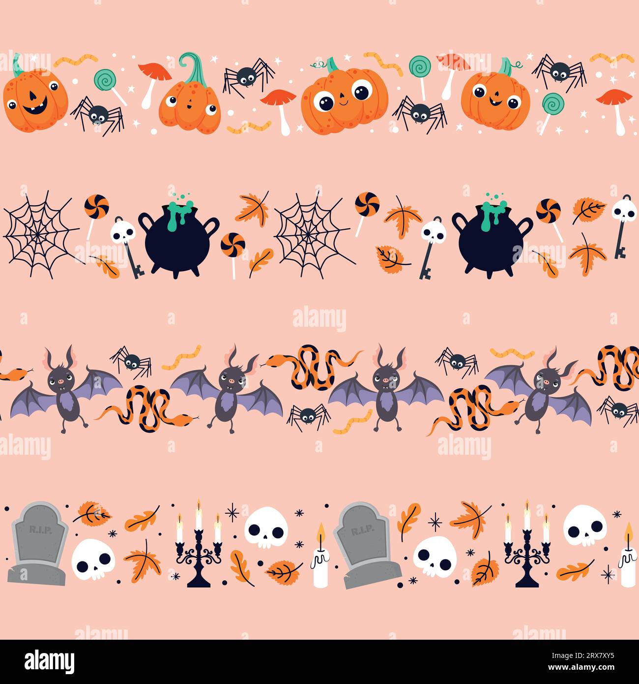 Frontière vectorielle avec des dessins pour Halloween Illustration de Vecteur