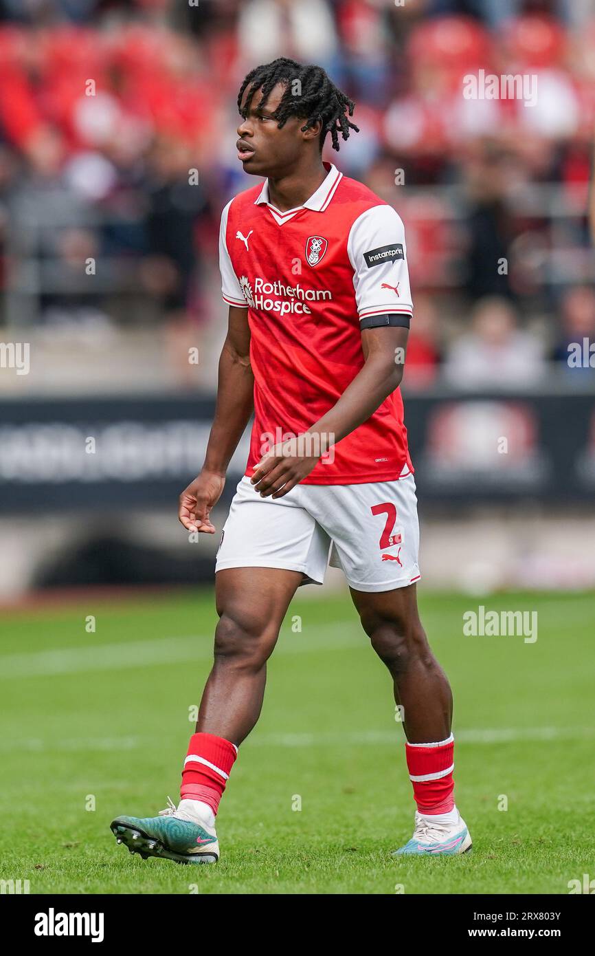 Rotherham, Royaume-Uni. 23 septembre 2023. Le défenseur Dexter Lembikisa (2 ans) de Rotherham United FC contre Preston North End FC SKY BET EFL Championship Match au Aessel New York Stadium, Rotherham, Royaume-Uni, le 23 septembre 2023 Credit : Every second Media/Alamy Live News Banque D'Images