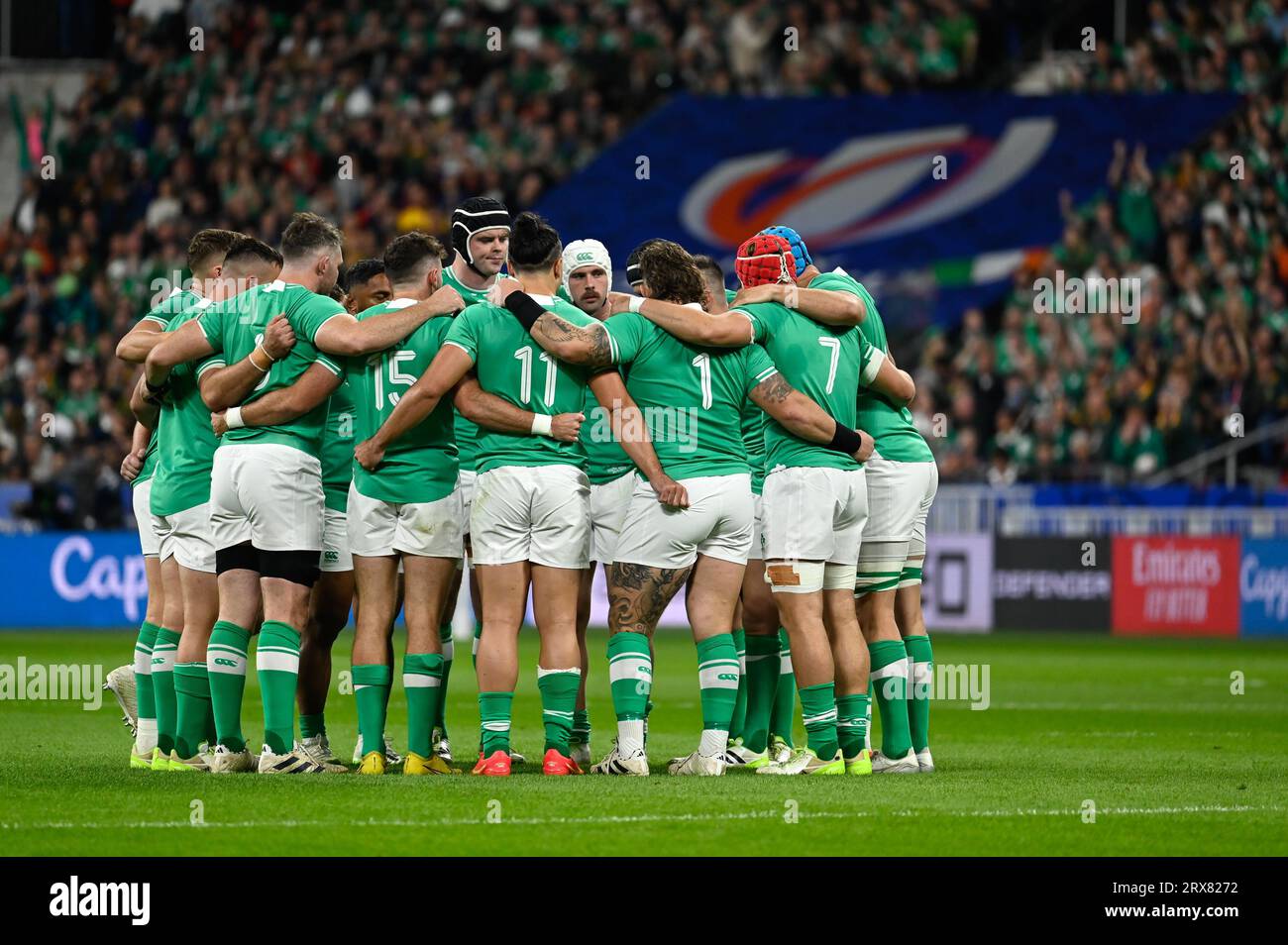 Julien Mattia/le Pictorium - Match de coupe du monde de rugby Afrique du Sud, Irlande. 16 septembre 2023. France/Seine-Saint-Denis/Saint-Denis - les Irlandais lors du premier affrontement entre l'Afrique du Sud et l'Irlande en coupe du monde de Rugby, au Stade de France, le 23 septembre 2023. Crédit : LE PICTORIUM/Alamy Live News Banque D'Images