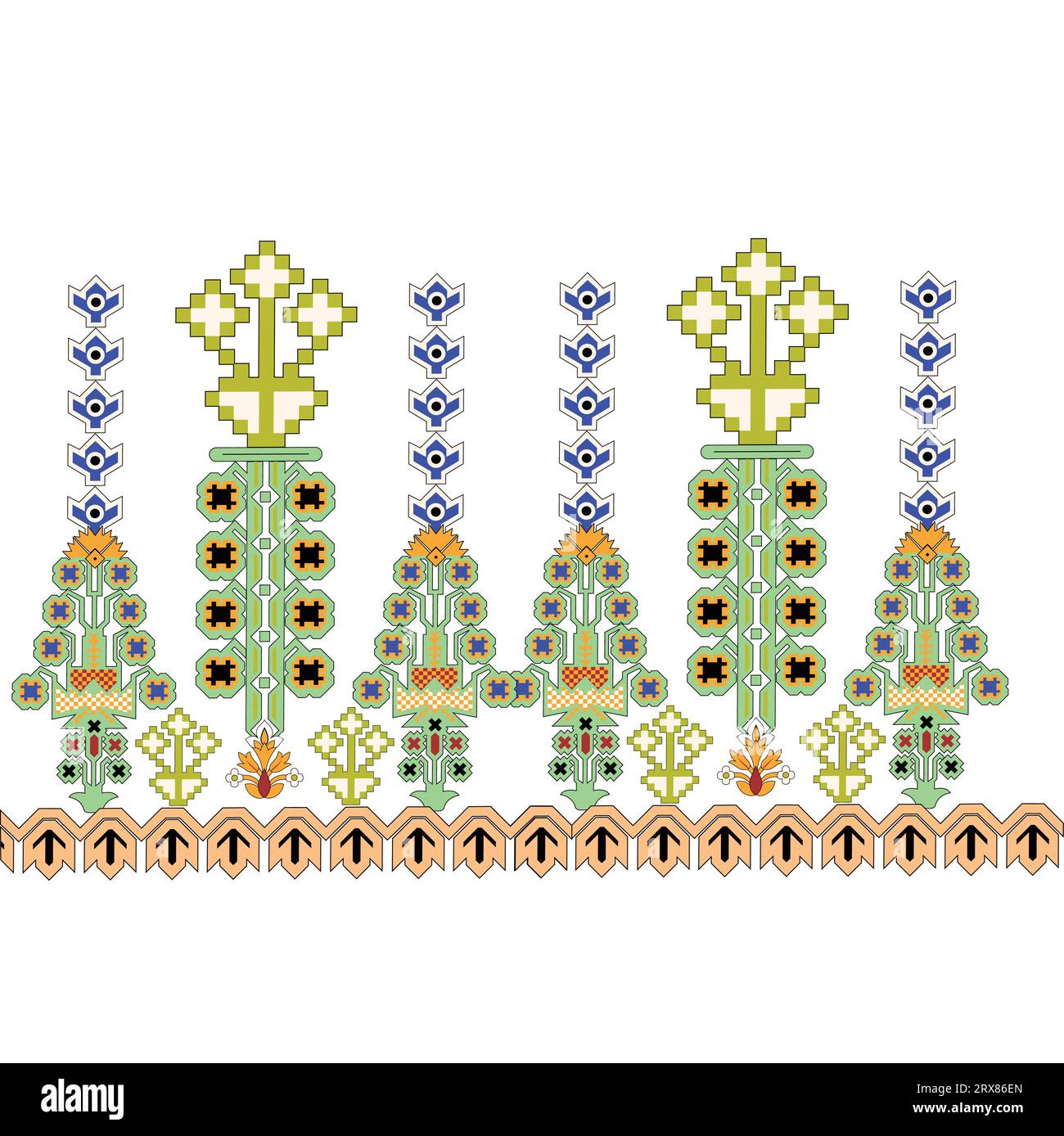 Une bordure à motif de point de croix représentant une rangée sereine d'arbres Illustration de Vecteur