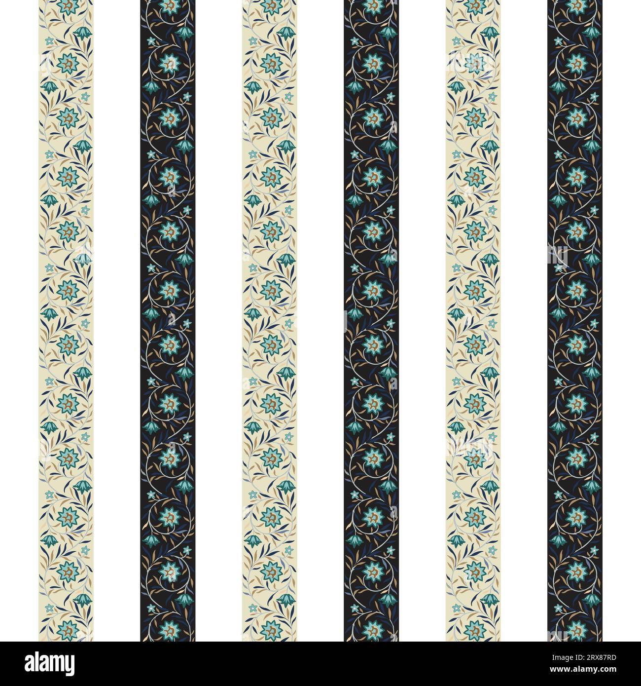 Une bordure rayée noire et blanche avec des fleurs bleues Illustration de Vecteur