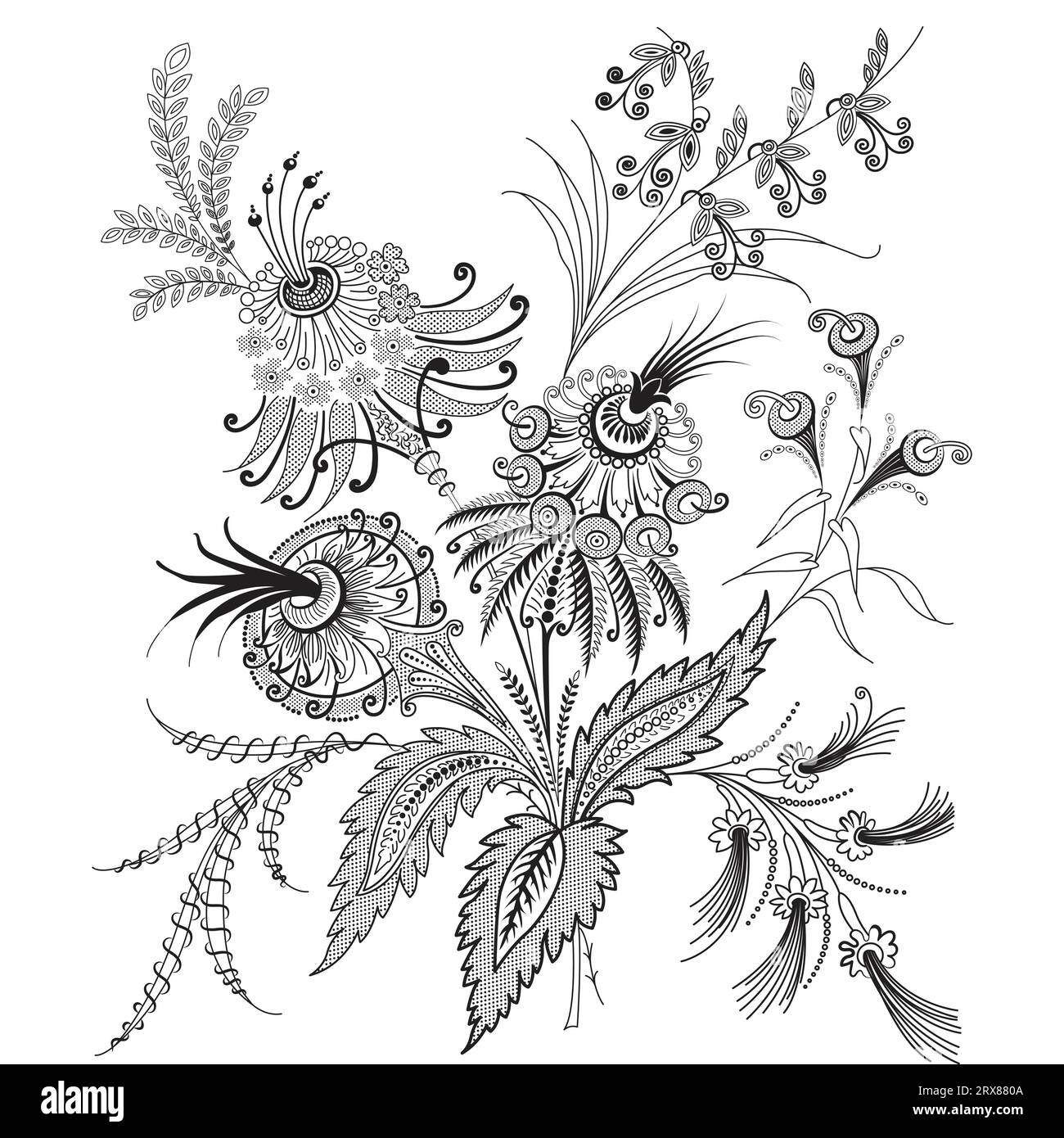 Illustration florale noir et blanc sur un fond blanc minimaliste Illustration de Vecteur
