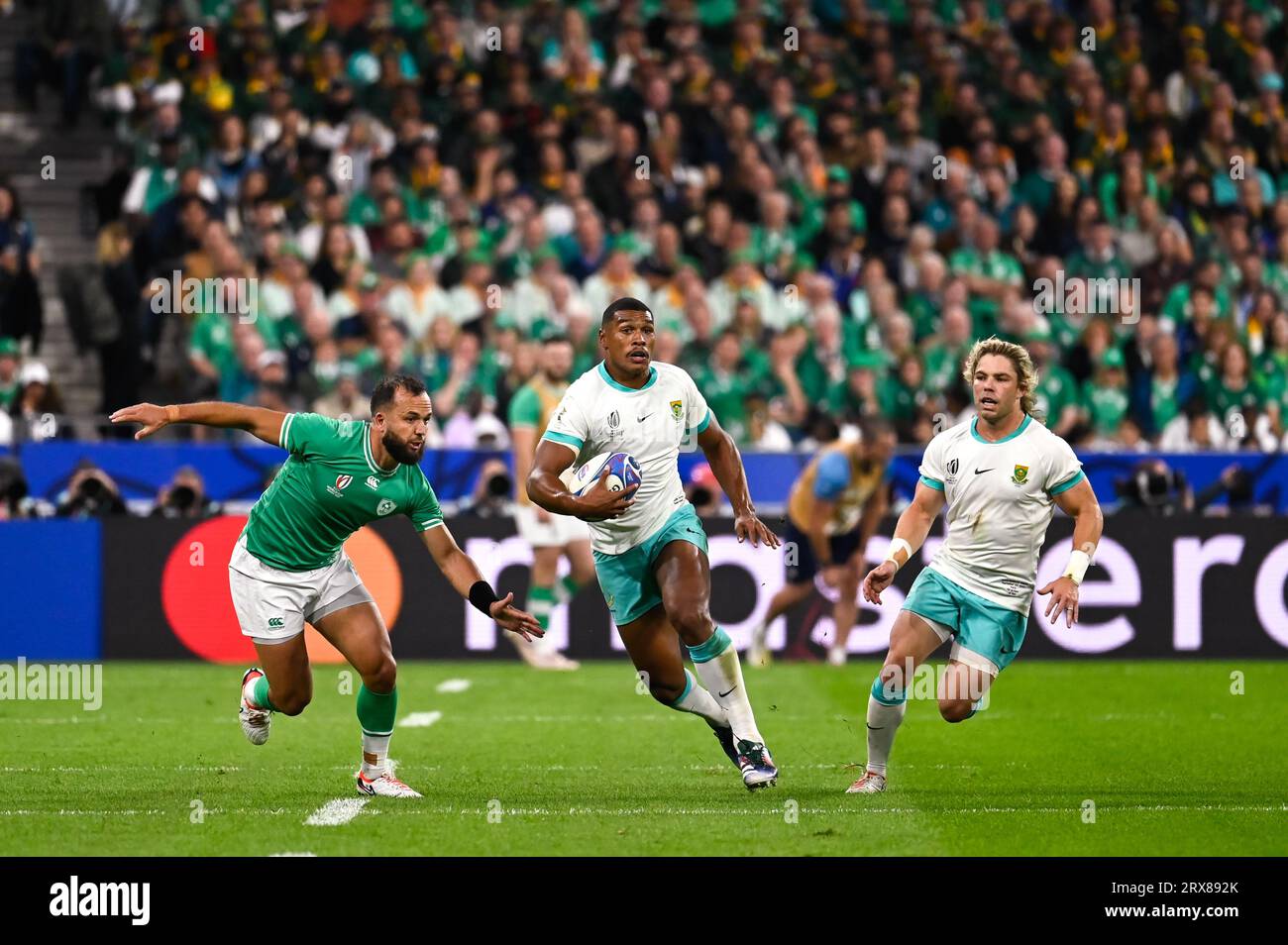 Julien Mattia/le Pictorium - Match de coupe du monde de rugby Afrique du Sud, Irlande. 23 septembre 2023. France/Seine-Saint-Denis/Saint-Denis - l'Afrique du Sud en attaque lors du premier affrontement entre l'Afrique du Sud et l'Irlande en coupe du monde de rugby, au Stade de France, le 23 septembre 2023. Crédit : LE PICTORIUM/Alamy Live News Banque D'Images