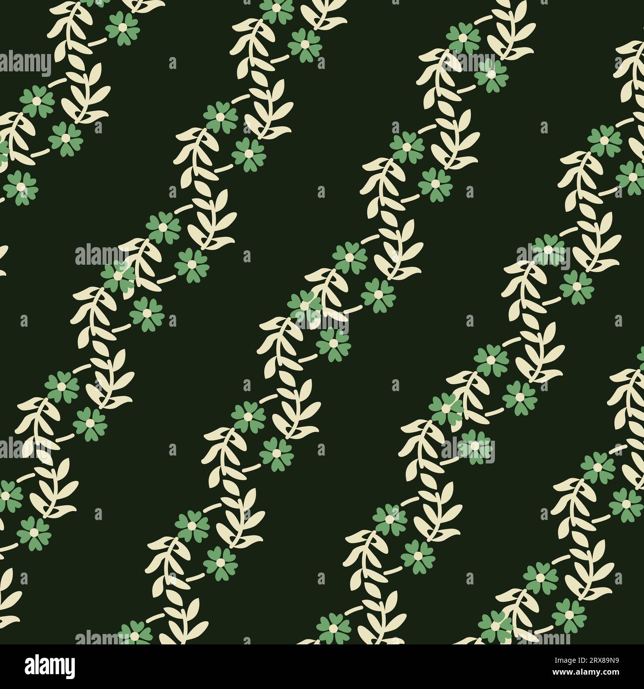 Un motif de vignes florales vertes et blanches sur fond noir Illustration de Vecteur