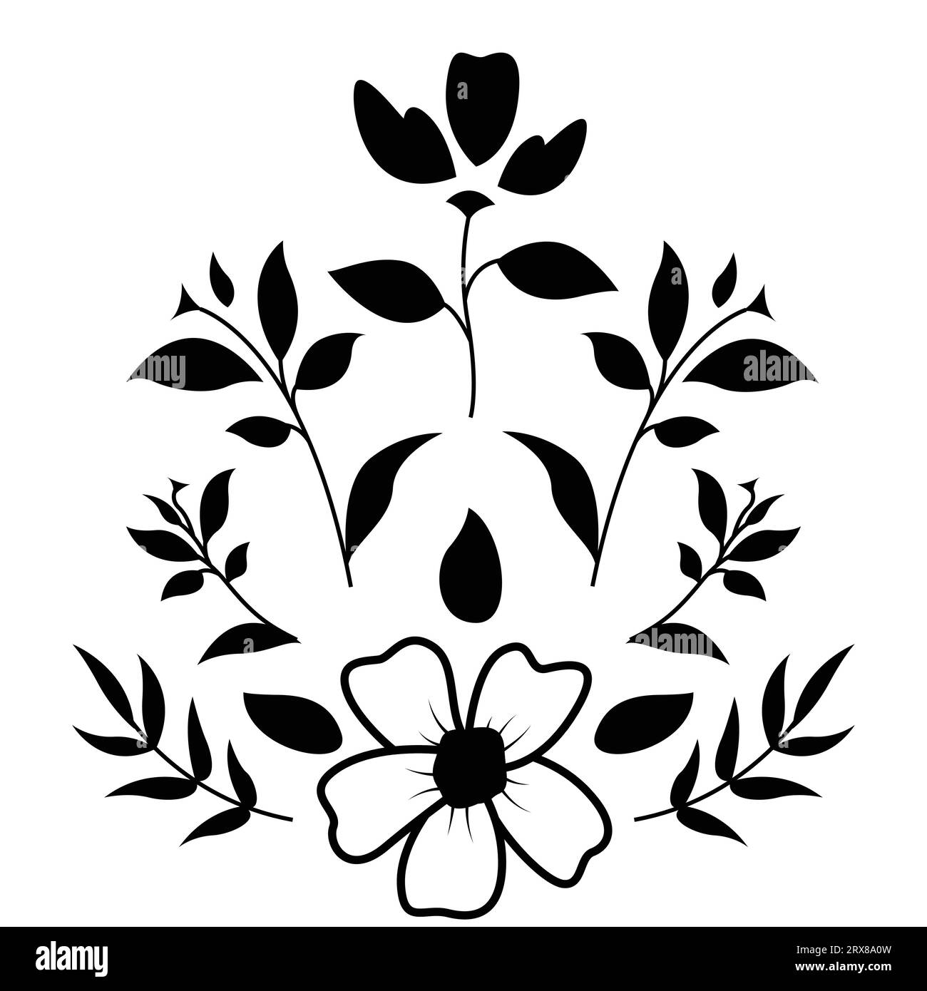 Une silhouette noire et blanche d'une fleur Illustration de Vecteur