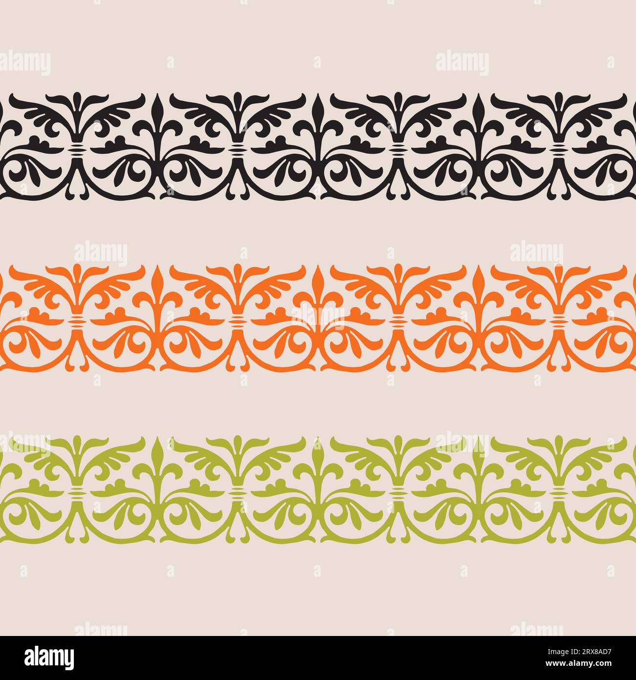 Un ensemble de quatre bordures sans couture répétées de couleur différente, motif Illustration de Vecteur