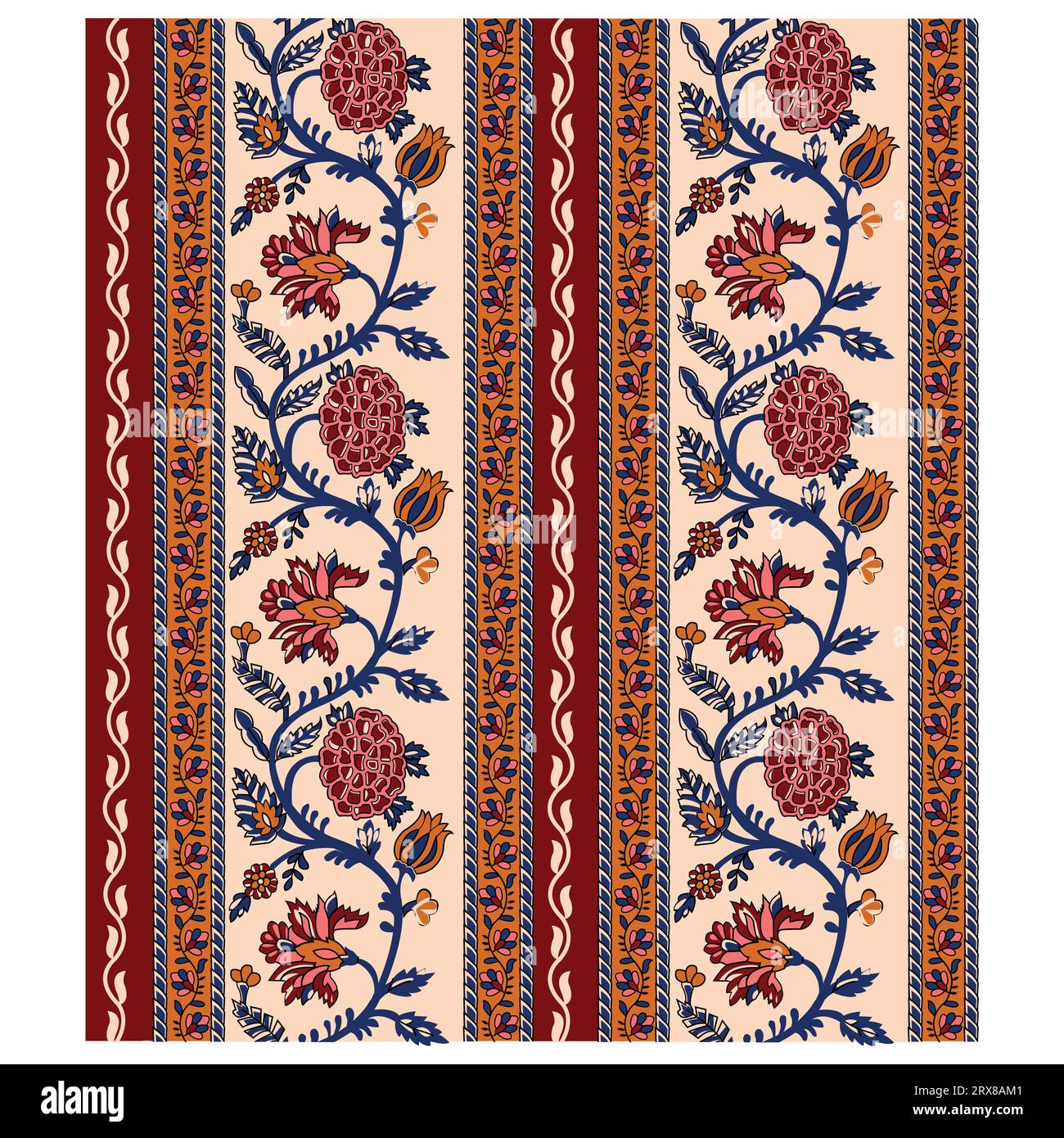 Un motif floral rouge et bleu sur un fond beige Illustration de Vecteur
