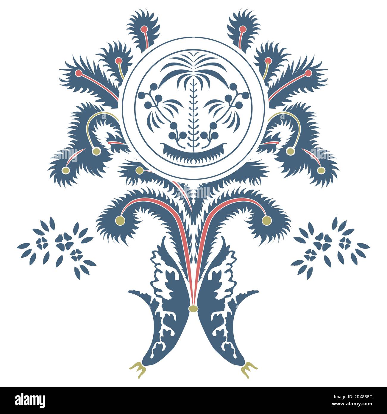 Un vibrant motif abstrait indien moghol arabe insired circulaire avec des couleurs bleues et rouges Illustration de Vecteur