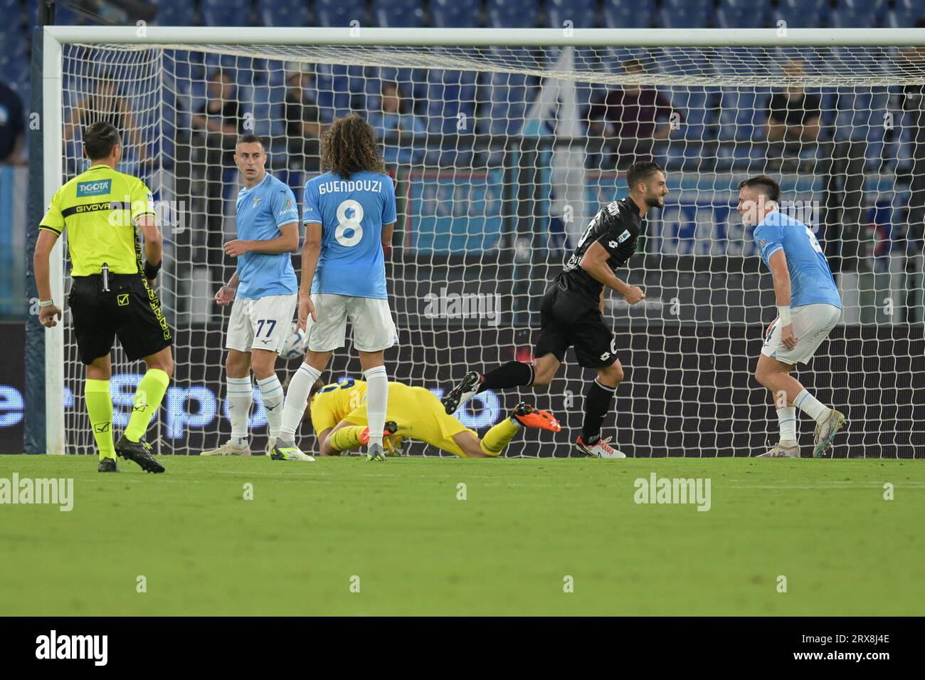 Roberto Gagliardini de AC Monza marque le but 1-1 à la 36e minute lors du match de Serie A football, Lazio vs Monza, 23 septembre 2023 (photo AllShotLive/Sipa USA) crédit : SIPA USA/Alamy Live News Banque D'Images