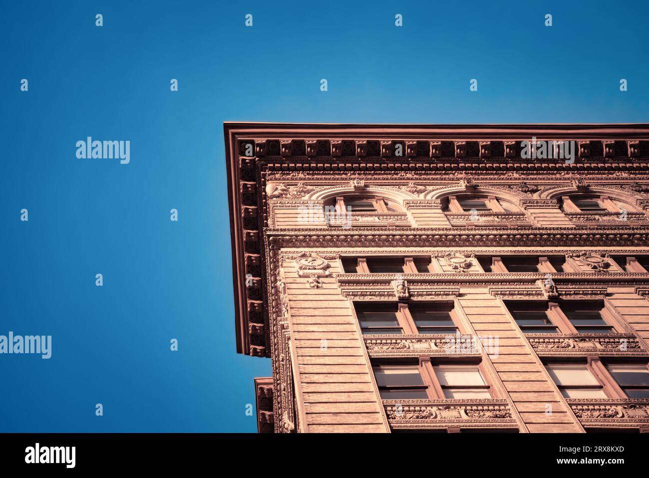 Détails de bâtiments historiques ornés vus de New York Banque D'Images