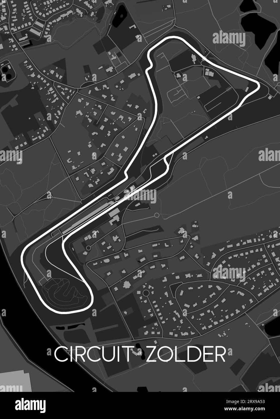 Carte du circuit Zolder courses saisonnières de voitures de tourisme et de superbike, ainsi que cascades freestyle sur le circuit de course automobile. Illustration de Vecteur