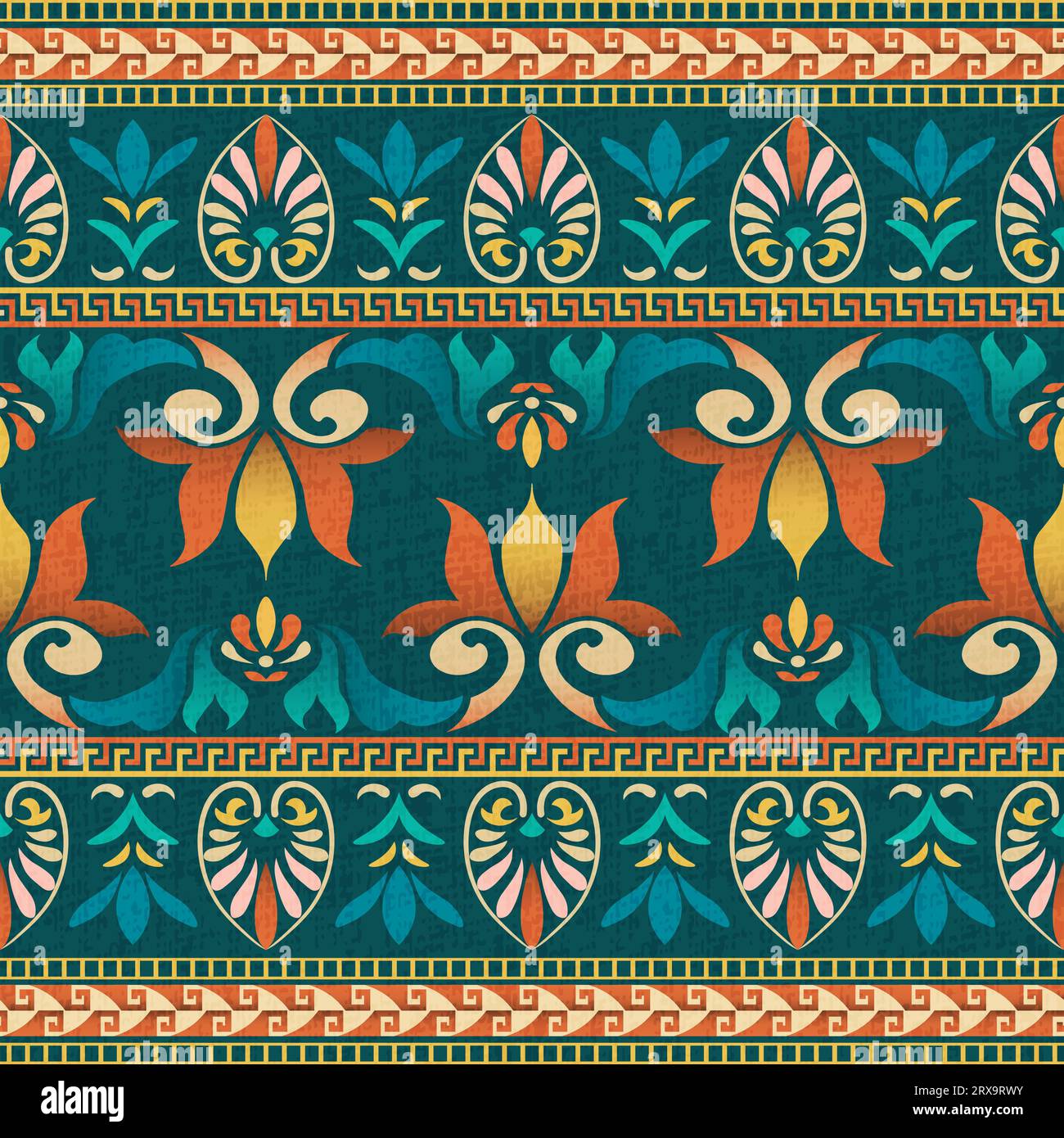 Motif symétrique floral grec ancien coloré pour les textiles. Illustration de Vecteur