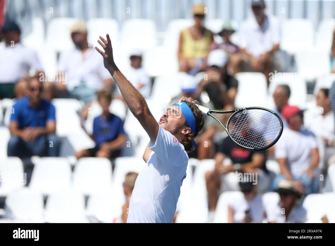 Stefanos Tsitsipas (Grèce) vs Lukas Klein (Slovaquie) match pour la coupe Davis au Panathenaic Stadium. Banque D'Images