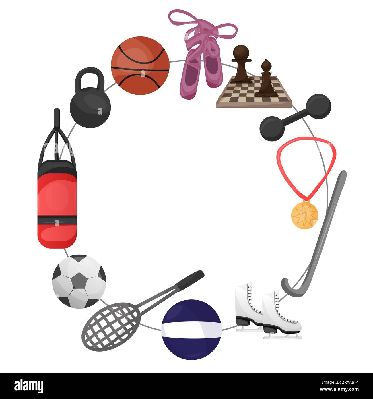 Illustration de couronne d'équipement de sport, éléments graphiques d'activités sportives clipart Banque D'Images