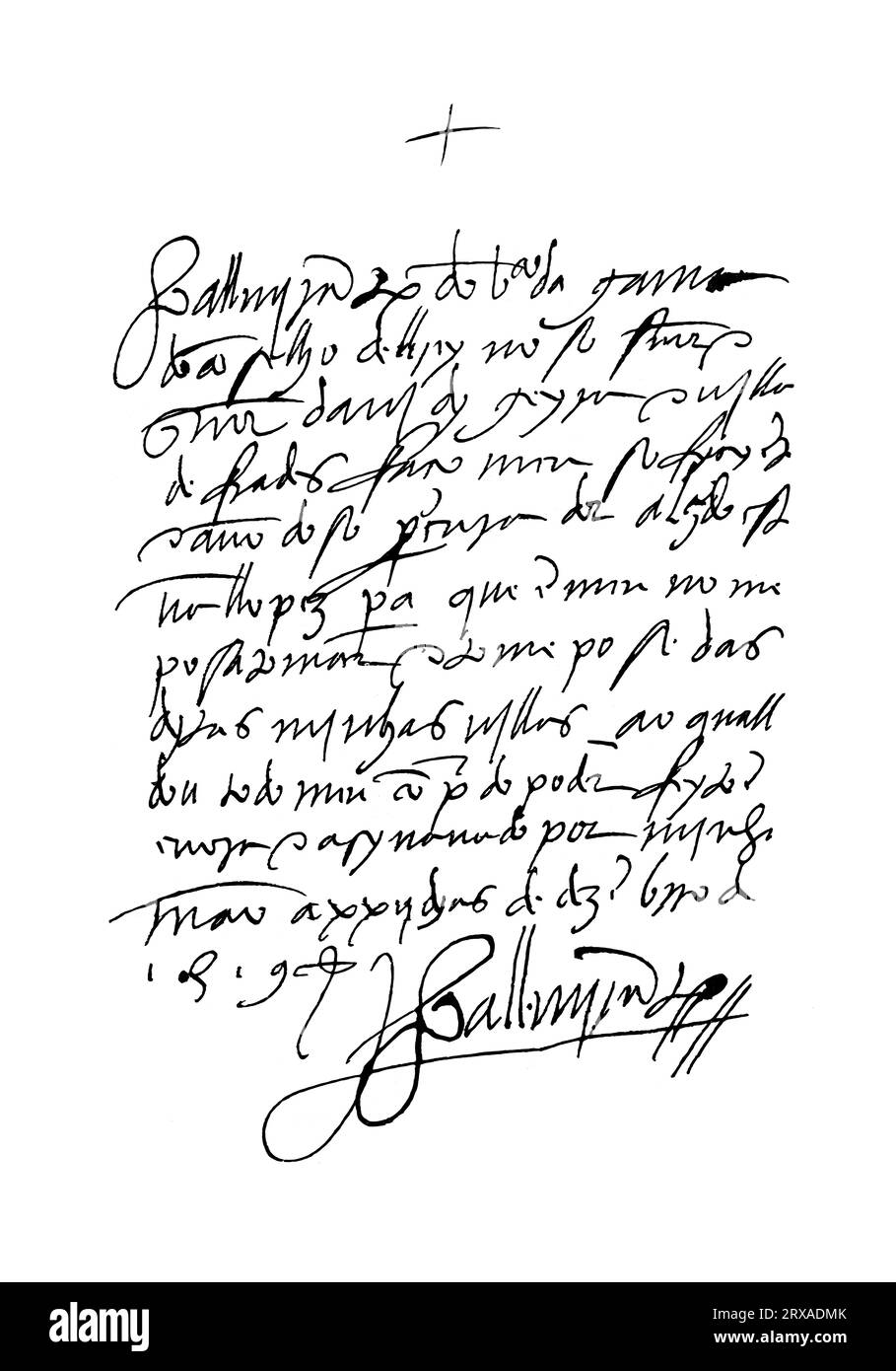 Document écrit et signé par Vasco da Gama, v. 1460s – 1524, explorateur portugais, édité numériquement Banque D'Images