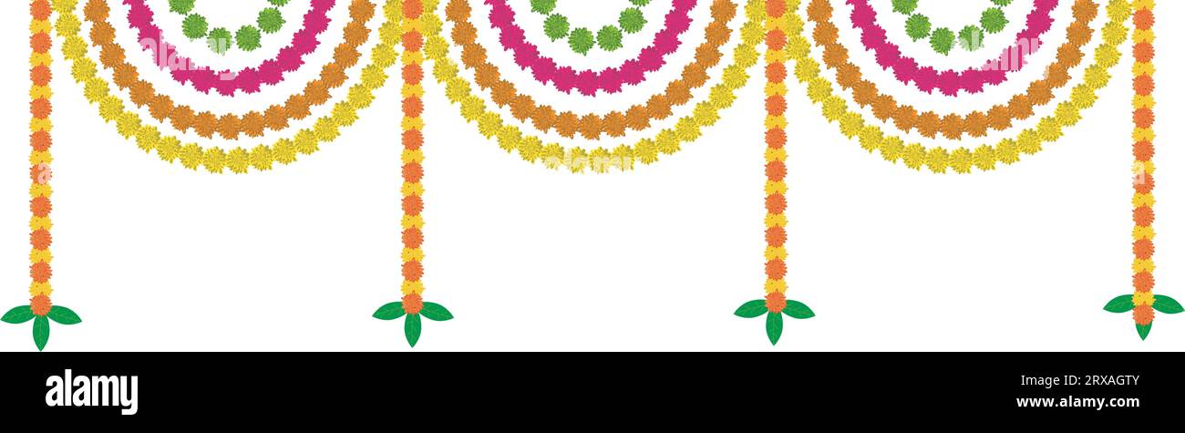 Vecteur traditionnel de guirlande florale de souci indien, décoration de mariage et de festival, décoration de fleur de frontière avec fond transparent Illustration de Vecteur