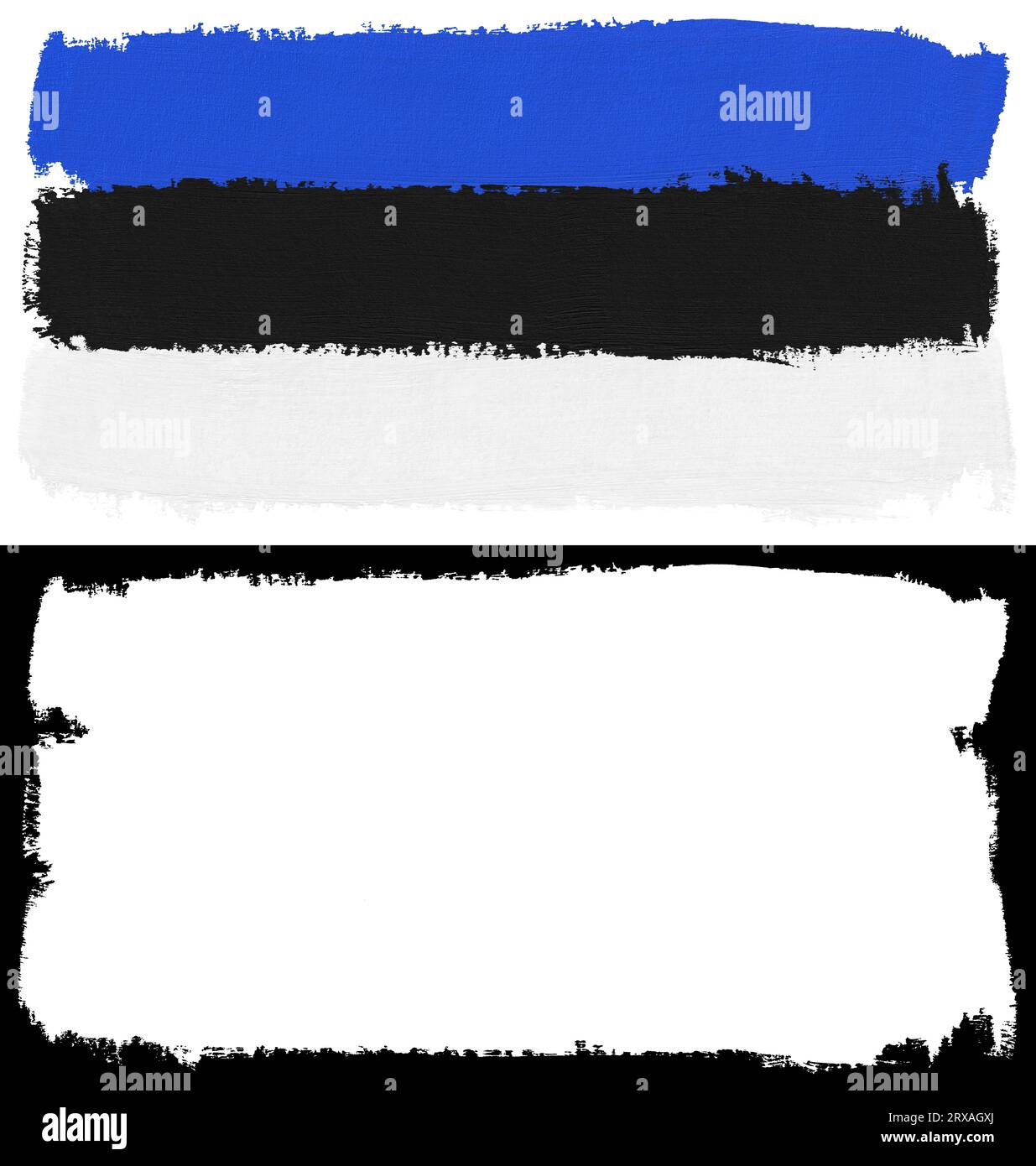 Drapeau de l'Estonie texture de coup de pinceau isolé sur fond blanc avec masque d'écrêtage (canal alpha) pour une isolation rapide. Banque D'Images