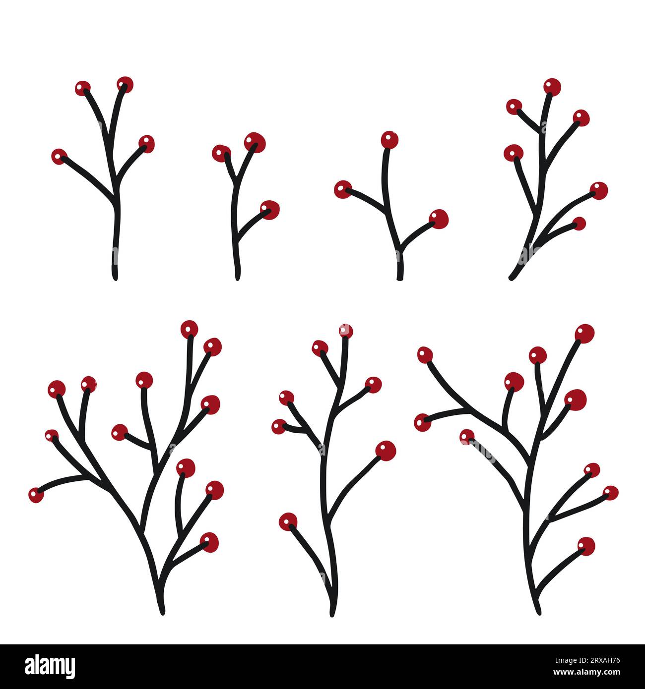 Clip art de branche de baie rouge d'hiver pour carte ou invitations, scrapbook dans la couleur pastel délicate. Illustrations vectorielles, doodle dessiné à la main isolé. Banque D'Images