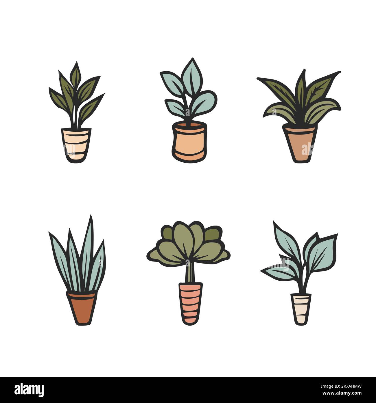 Collection de plantes en pot. Plantes d'intérieur. Art vectoriel dessiné à la main Ensemble de doodle de dessin animé de vecteur de plante d'intérieur de maison. Illustration de Vecteur