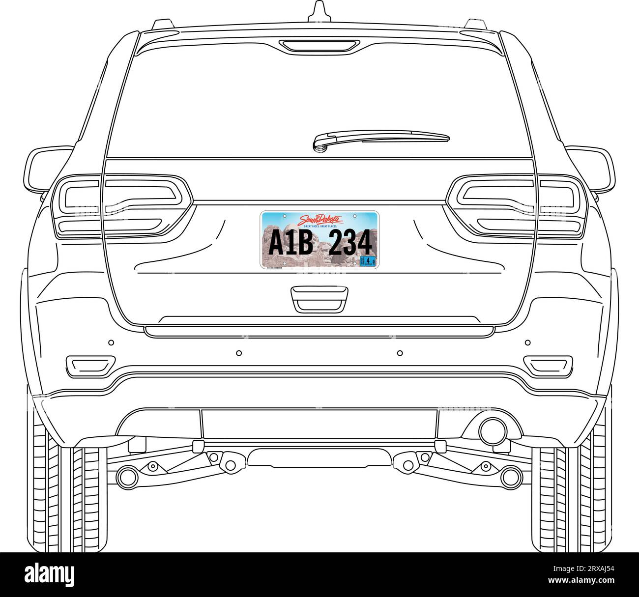 Plaque d'immatriculation de voiture de l'État du Dakota du Sud à l'arrière d'une voiture, USA, États-Unis, illustration vectorielle Illustration de Vecteur