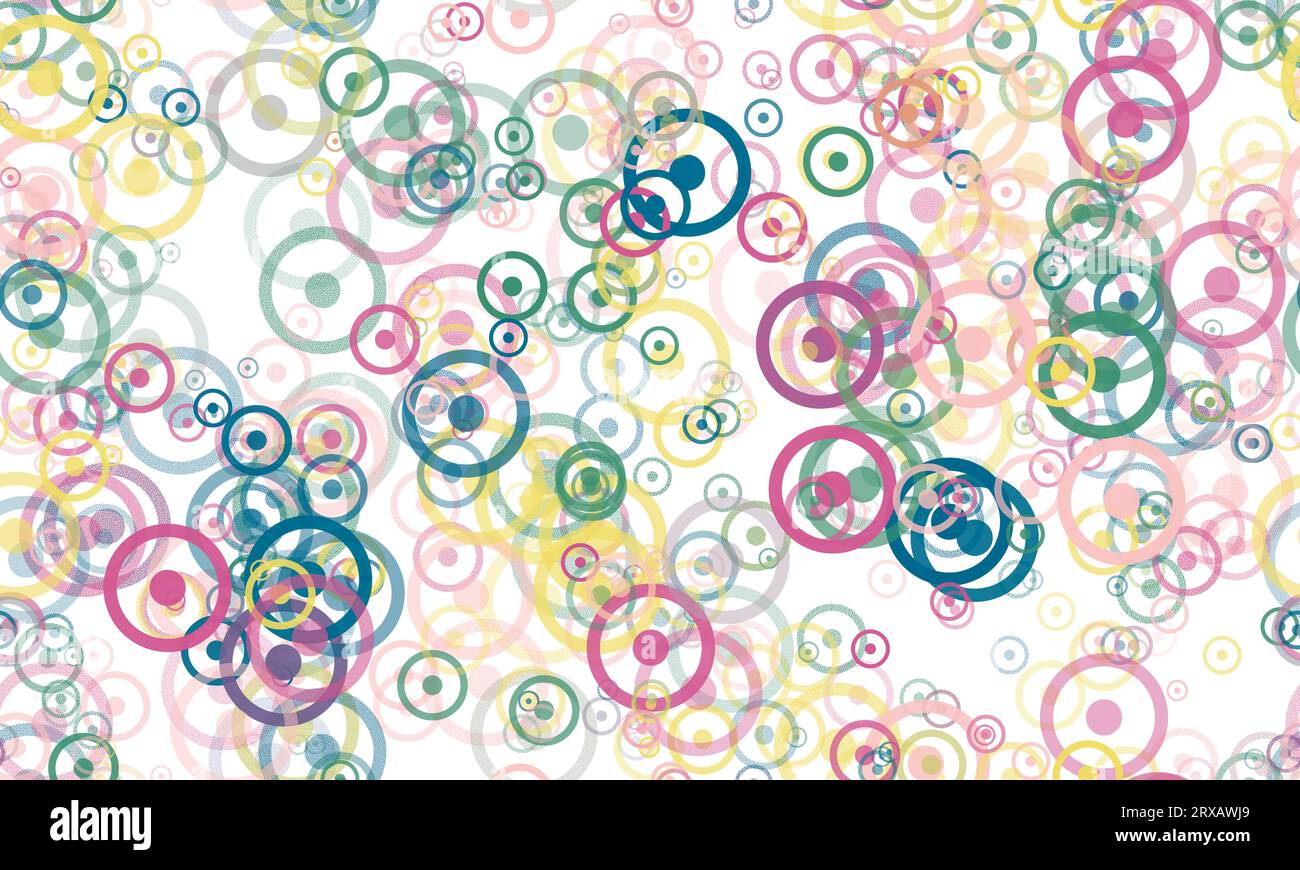 Motif de cercles aléatoires, plusieurs couleurs sur le fond blanc. Seamless pattern.Astrological signe du soleil Banque D'Images