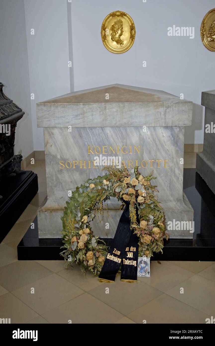 Cercueil de la reine Sophie Charlotte, crypte Hohenzollern, cathédrale de Berlin, Berlin, Allemagne Banque D'Images
