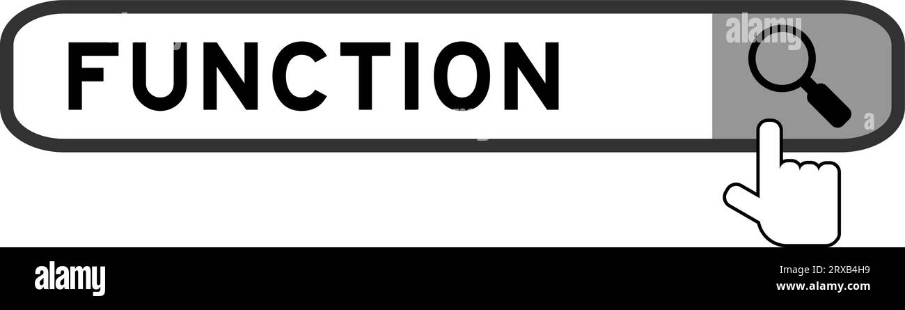 Bannière de recherche dans la fonction de mot avec la main sur l'icône loupe sur fond blanc Illustration de Vecteur