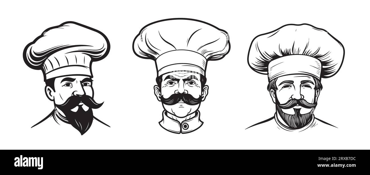Ensemble de croquis de logo de chef dessiné à la main Vector Cooking Illustration de Vecteur