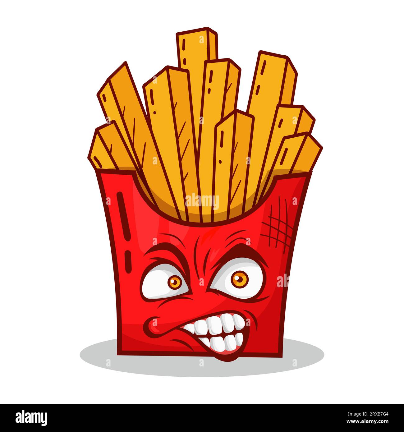 Angry face French Fry Mascot Illustration. Angry Food Mascot Banque D'Images