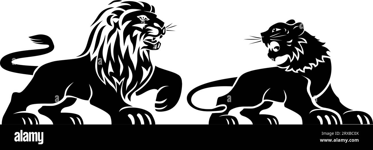 Modèle de logo Lion et lionne. Signe debout Lion, emblème isolé sur fond transparent. Vector Flat style pour la conception graphique et web, logo, tat Illustration de Vecteur