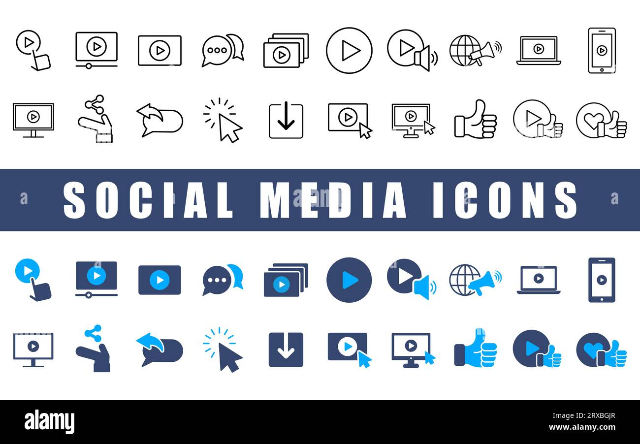 Jeu d'icônes de médias sociaux. Illustration de Vecteur