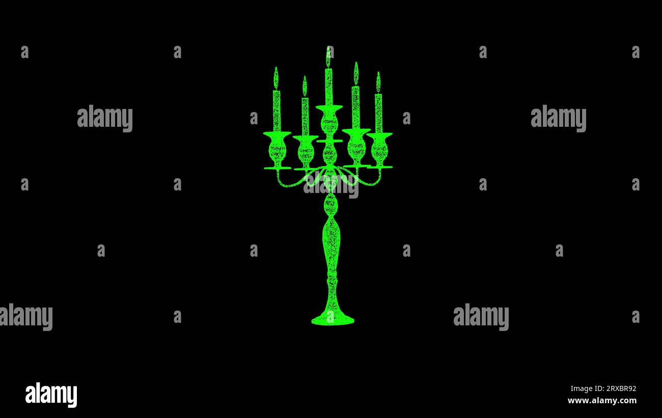 Le bougeoir 3D tourne sur fond noir. Histoire et concept artistique. Candélabre avec bougies. Toile de fond publicitaire d'entreprise. Pour titre, texte, presen Banque D'Images