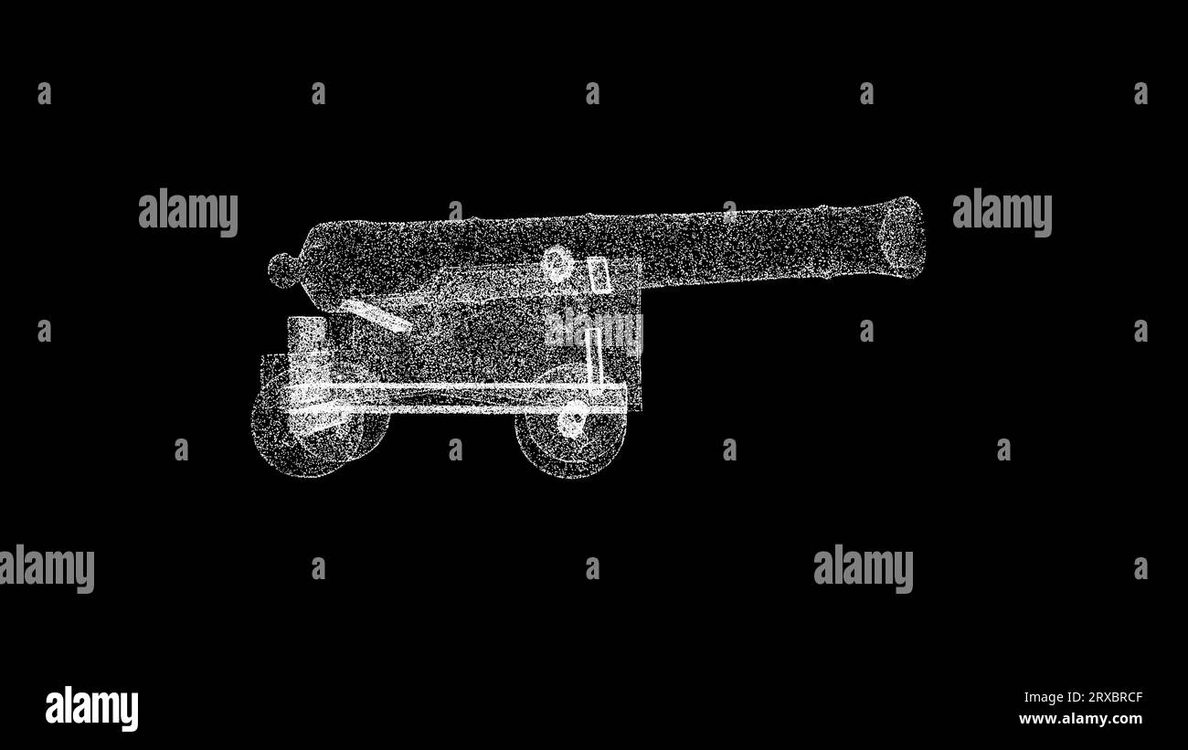 Canon antique 3D tourne sur fond noir. Histoire et concept de guerre. Pirate Cannon. Toile de fond publicitaire d'entreprise. Pour titre, texte, présentation. 3 Banque D'Images