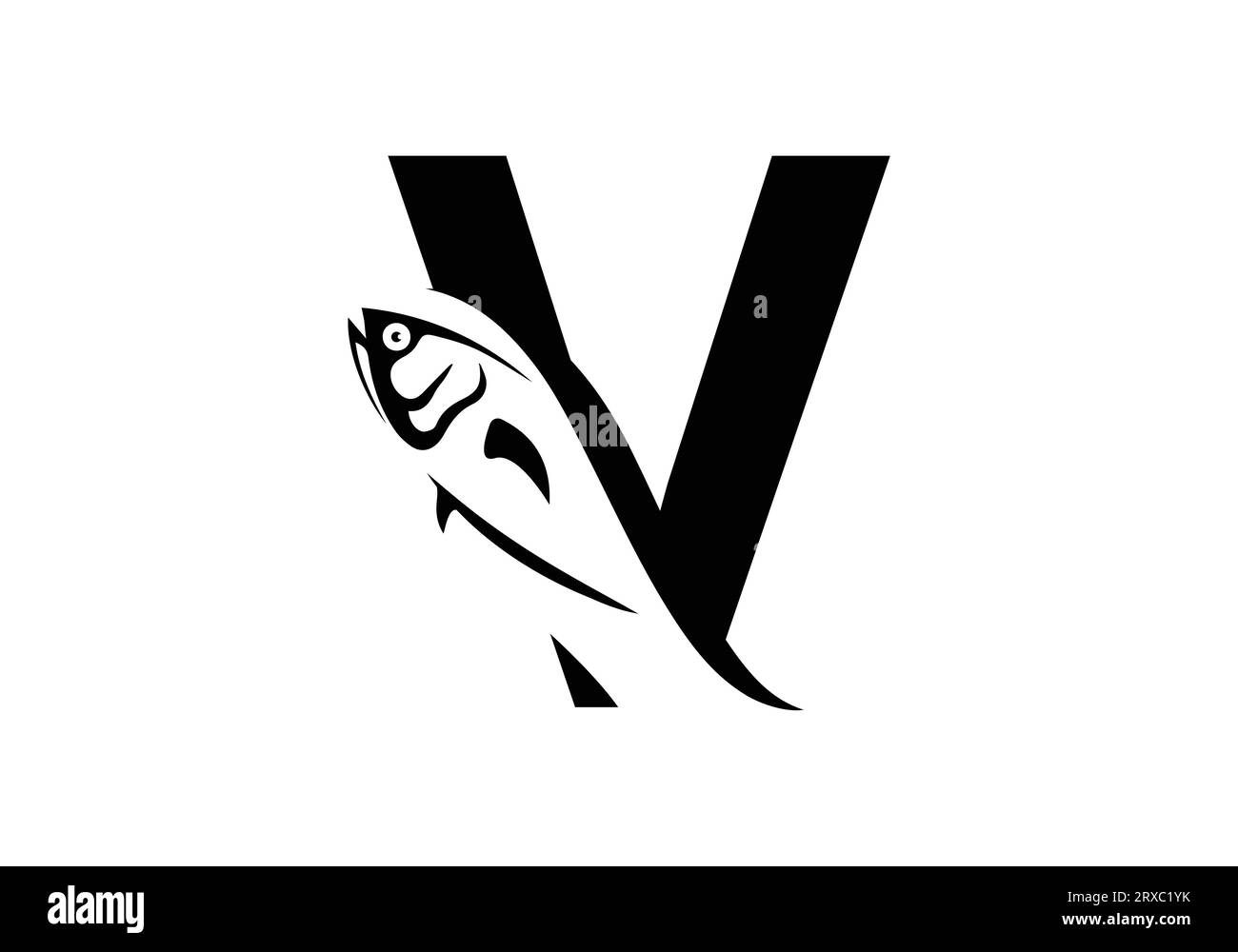 Lettre V avec modèle de vecteur de conception de logo de poisson Illustration de Vecteur