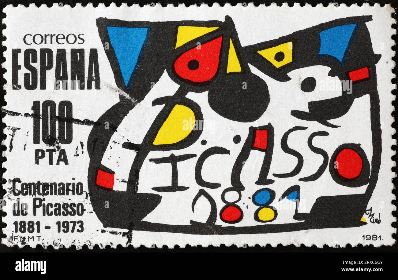 Signe coloré de Picasso sur timbre-poste Banque D'Images