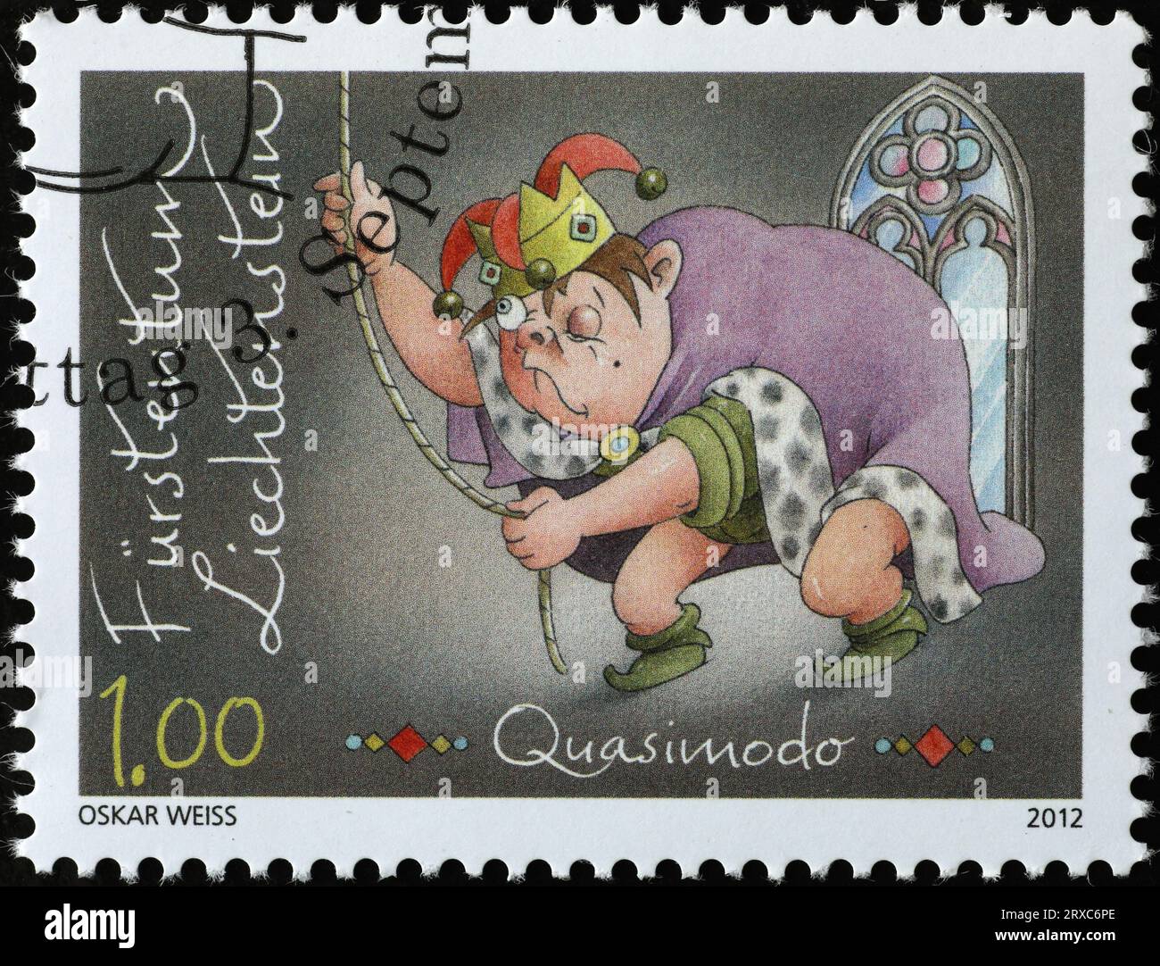 Dessin Quasimodo à bosse sur timbre-poste Banque D'Images