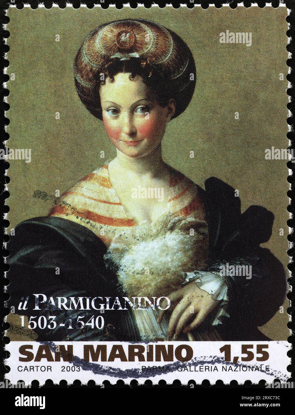 Peinture 'esclave turc' par Parmigianino sur timbre-poste Banque D'Images