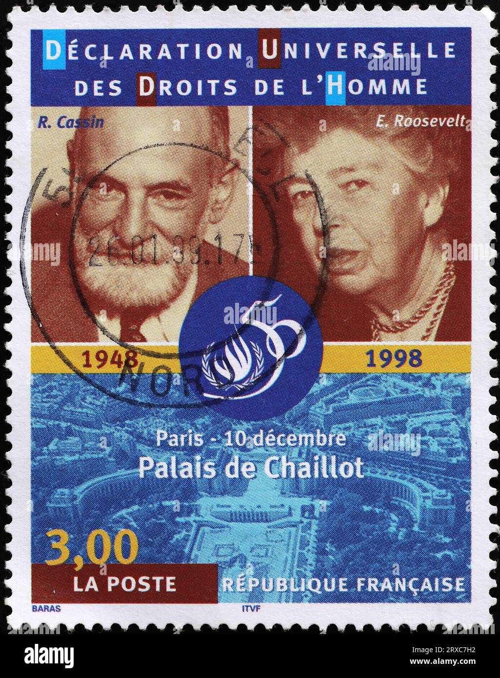 Déclaration universelle des droits de l'homme célébrée sur timbre français Banque D'Images