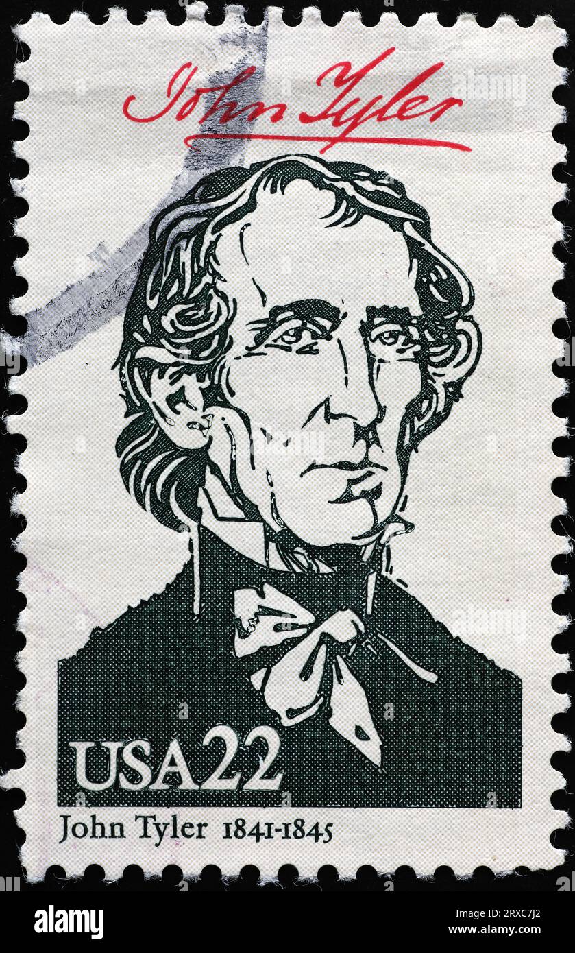 Le président AMÉRICAIN John Tyler sur le timbre américain vintage Banque D'Images