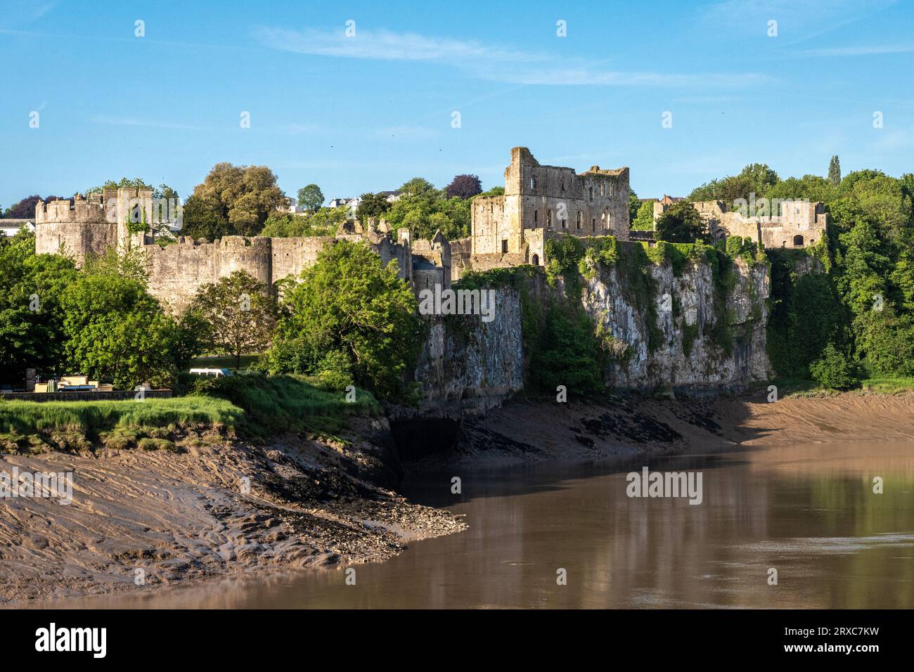 Château de Chepstow depuis le vieux pont de Wye Banque D'Images