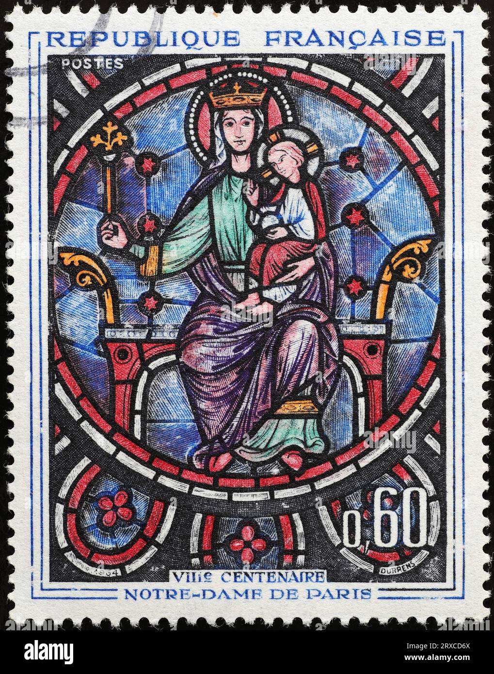 Ancien vitrail de la cathédrale notre-Dame sur timbre Banque D'Images