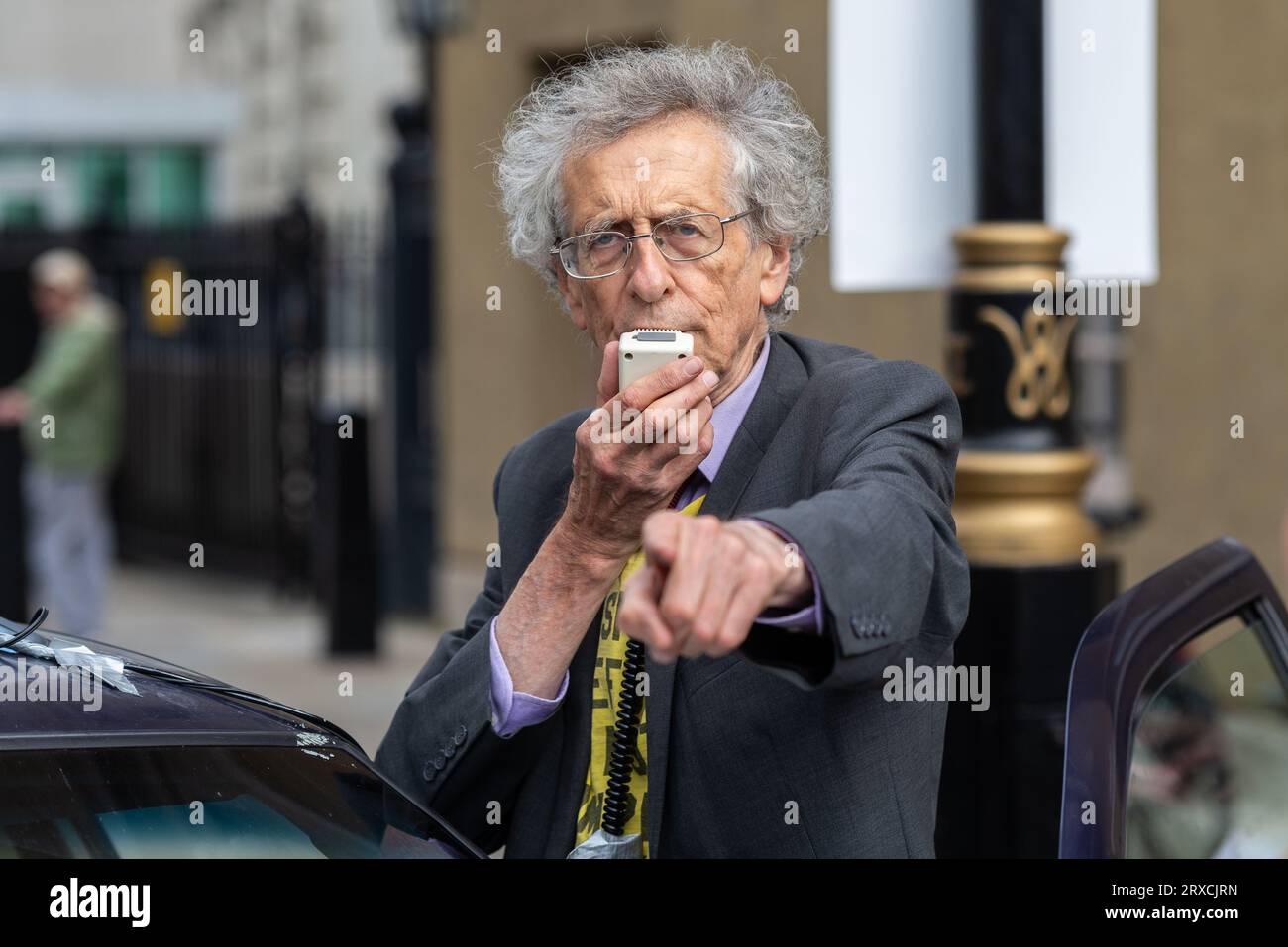 Piers Corbyn lors d'une manifestation contre le programme environnemental de zone à ultra-faible émission à Londres, Royaume-Uni Banque D'Images