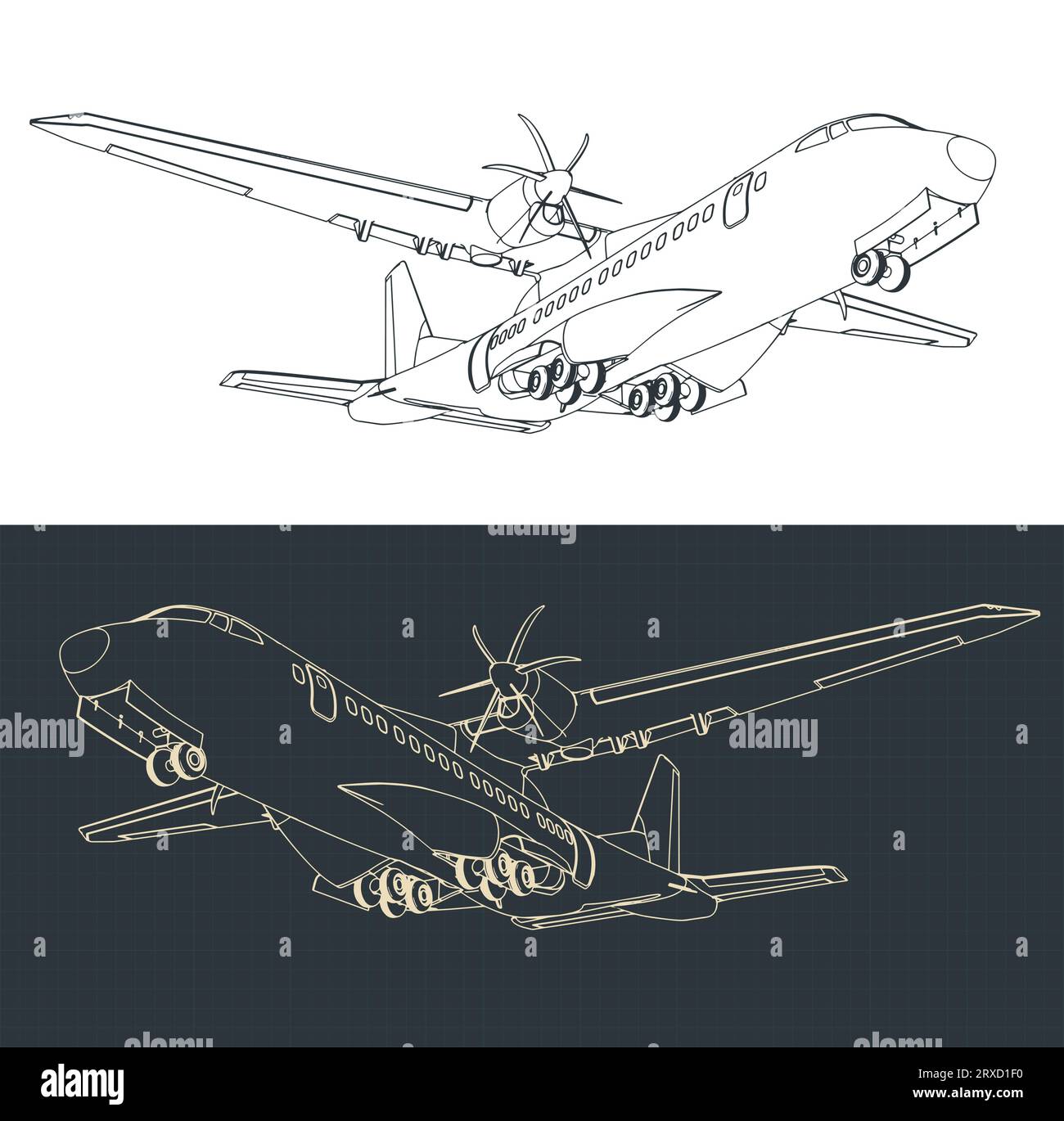 Illustrations vectorielles stylisées de plans d'avions de transport turbopropulsés Illustration de Vecteur