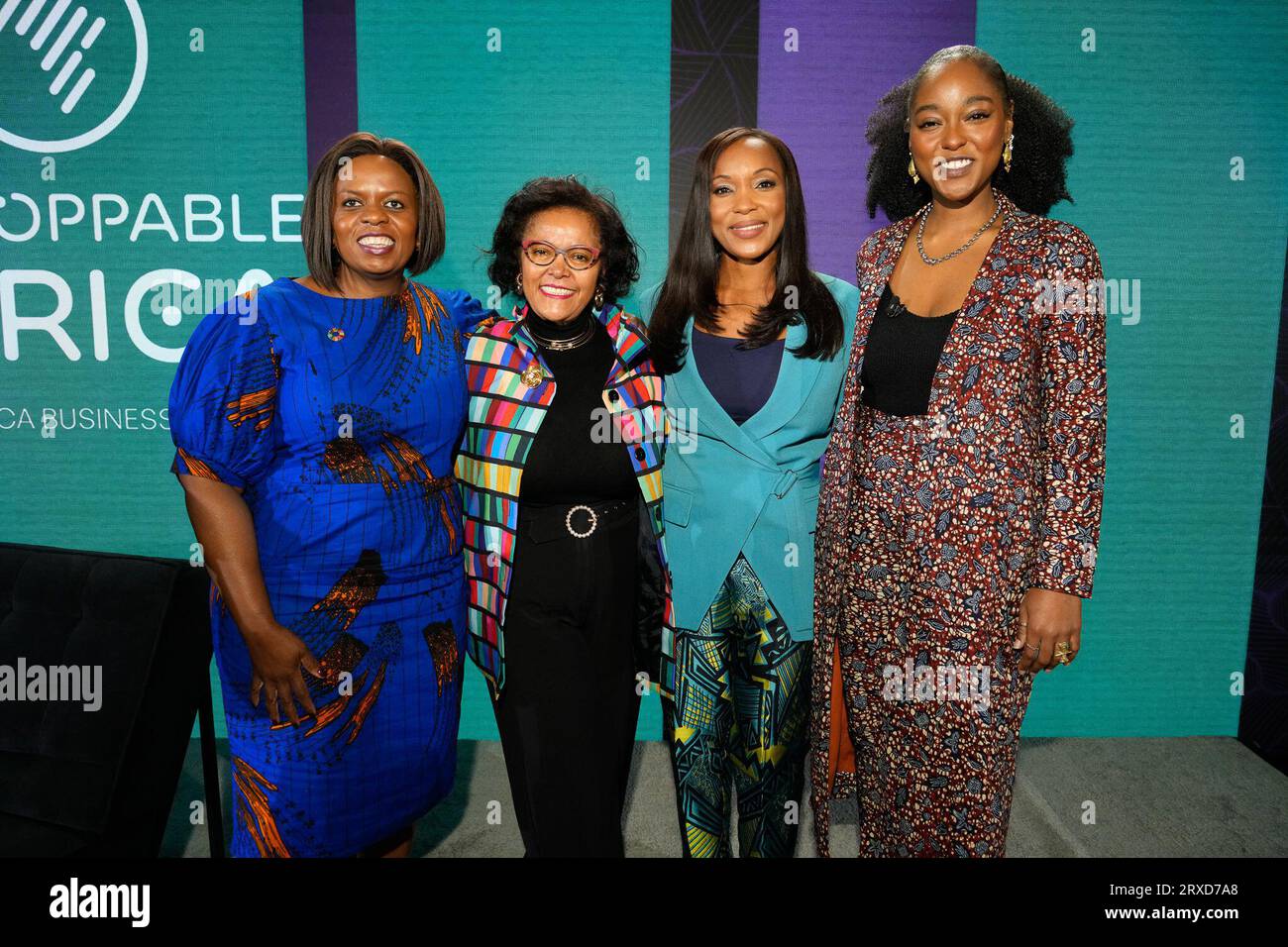 New York, New York, États-Unis. , . Sanda Ojiambo, S.E. Madame Nardos Bekele-Thomas, Folly Bah Thibault, Arsema Thomas lors de la Conférence 2023 UNSTOPPABLE AFRICA présentée par Global African Business Initiative, tenue au Westin Grand Central à New York, septembre 21-22 2023. Crédit : Jennifer Graylock/Alamy Live News Banque D'Images