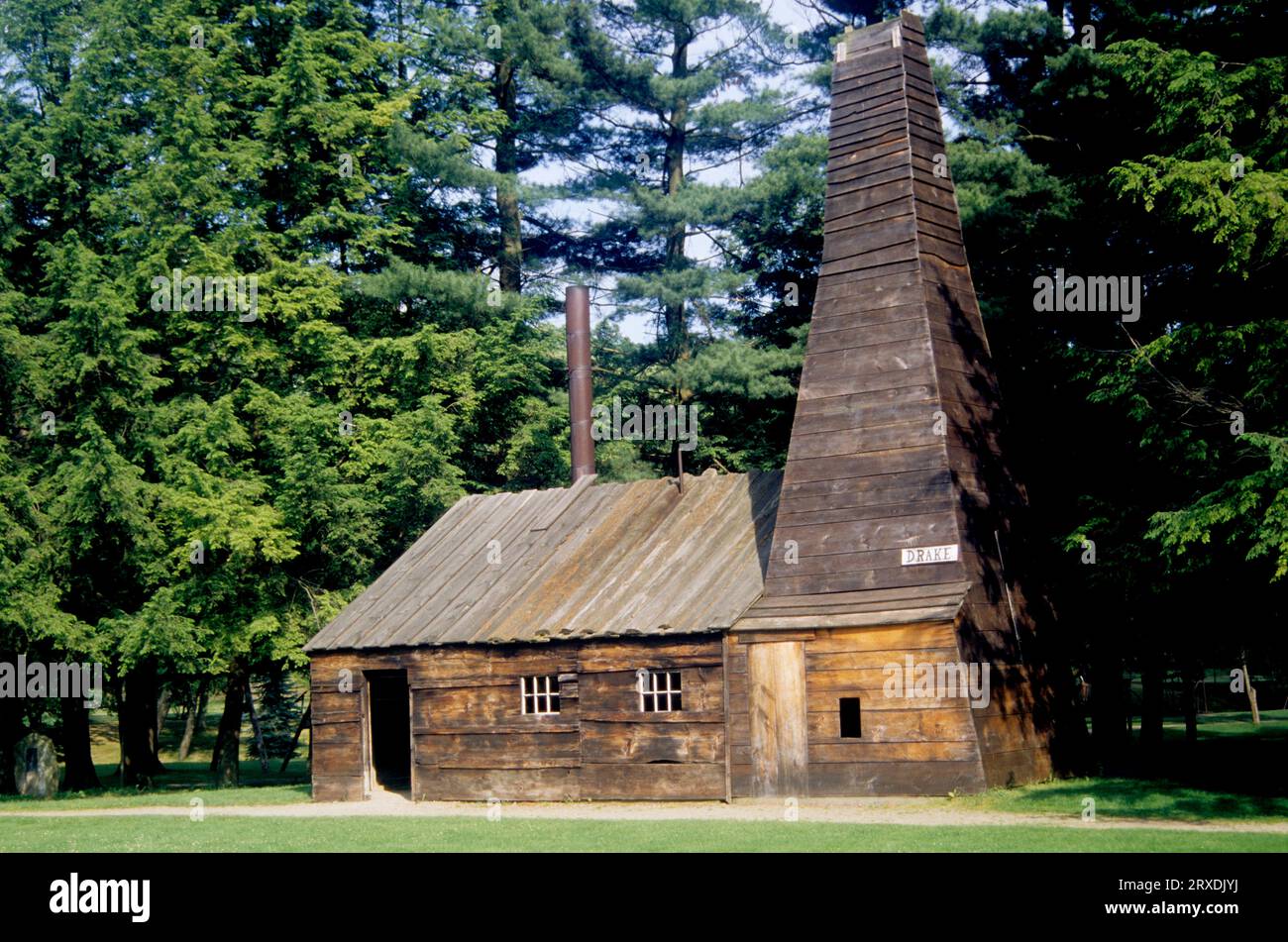 Drake Well (premier puits de pétrole au monde), Drake's Well Memorial Park, Pennsylvanie Banque D'Images