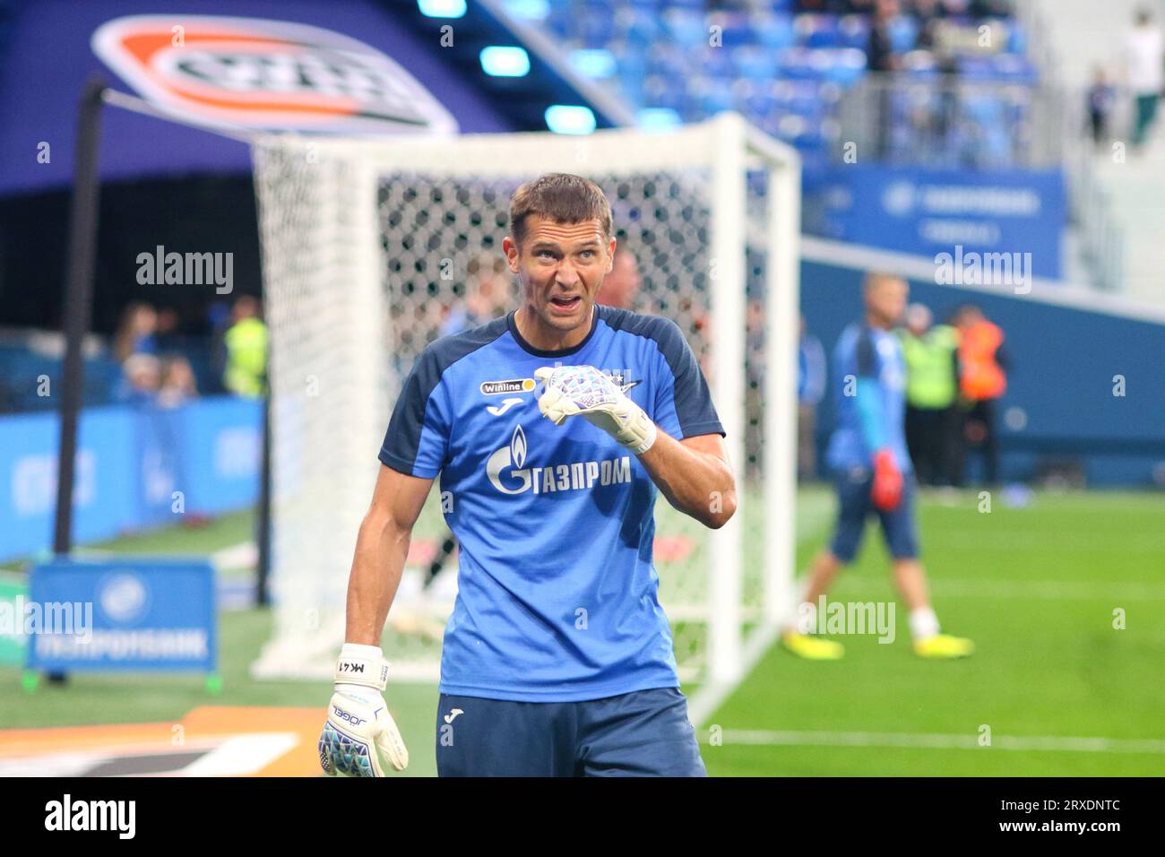 Saint-Pétersbourg, Russie. 24 septembre 2023. Mikhail Kerzhakov (41) de Zenit vu lors du match de football de la Premier League russe entre le Zenit Saint-Pétersbourg et le Lokomotiv Moscou à Gazprom Arena. Score final ; Zenit 1:2 Lokomotiv Moscou. (Photo Maksim Konstantinov/SOPA Images/Sipa USA) crédit : SIPA USA/Alamy Live News Banque D'Images