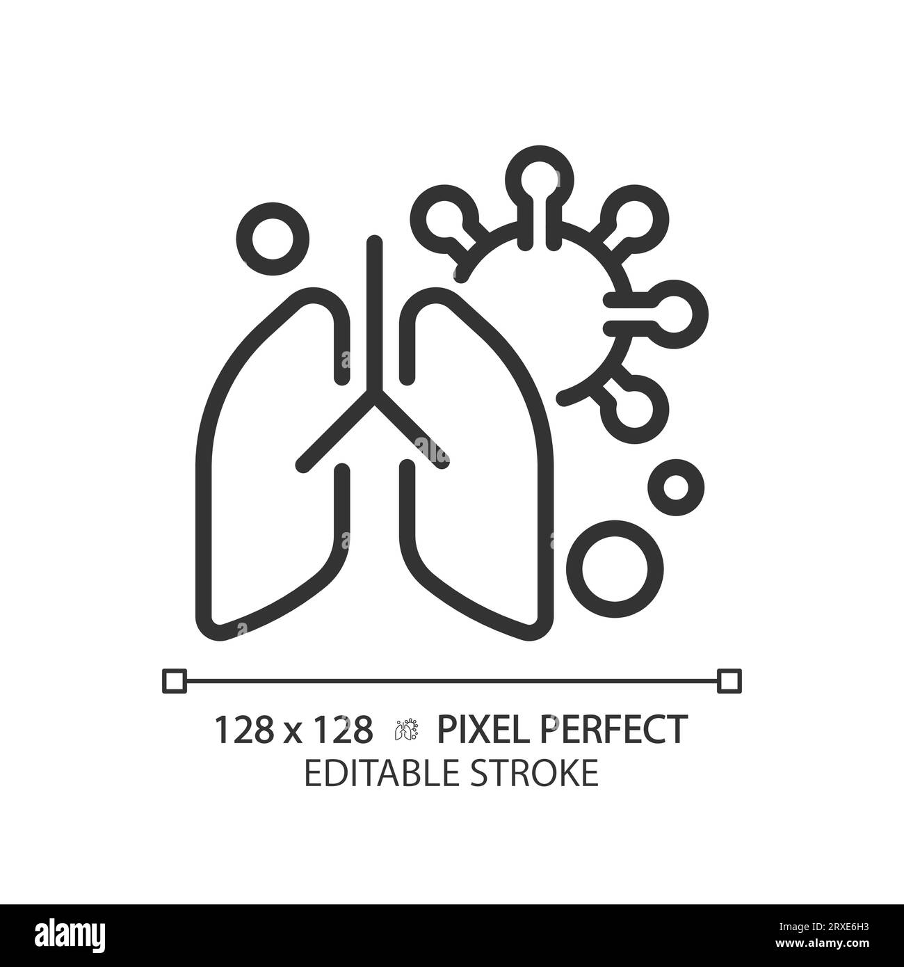 Poumon noir en ligne mince personnalisable 2D avec icône de virus Illustration de Vecteur