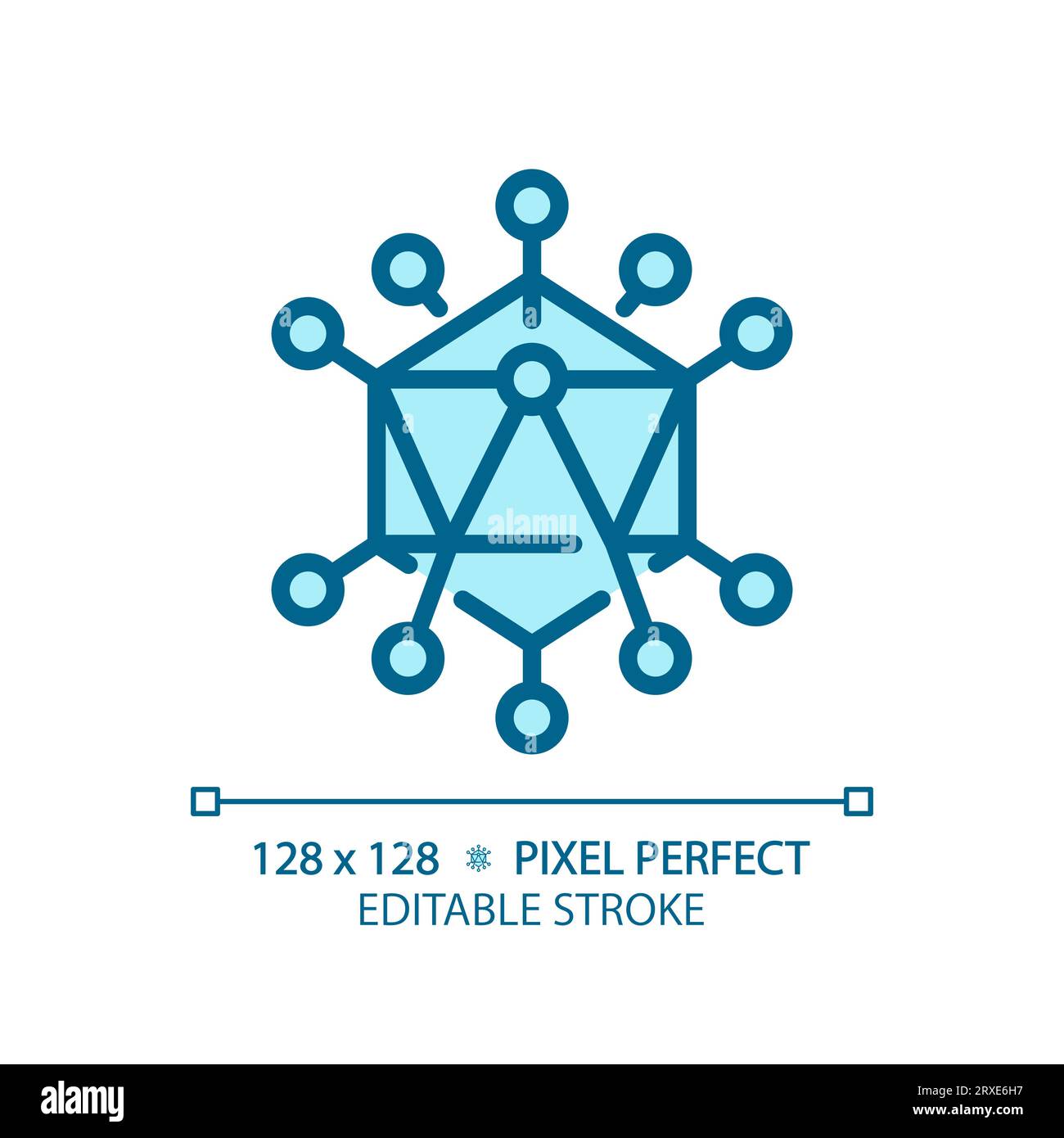 Icône d'adénovirus bleu en ligne mince personnalisable en 2D. Illustration de Vecteur