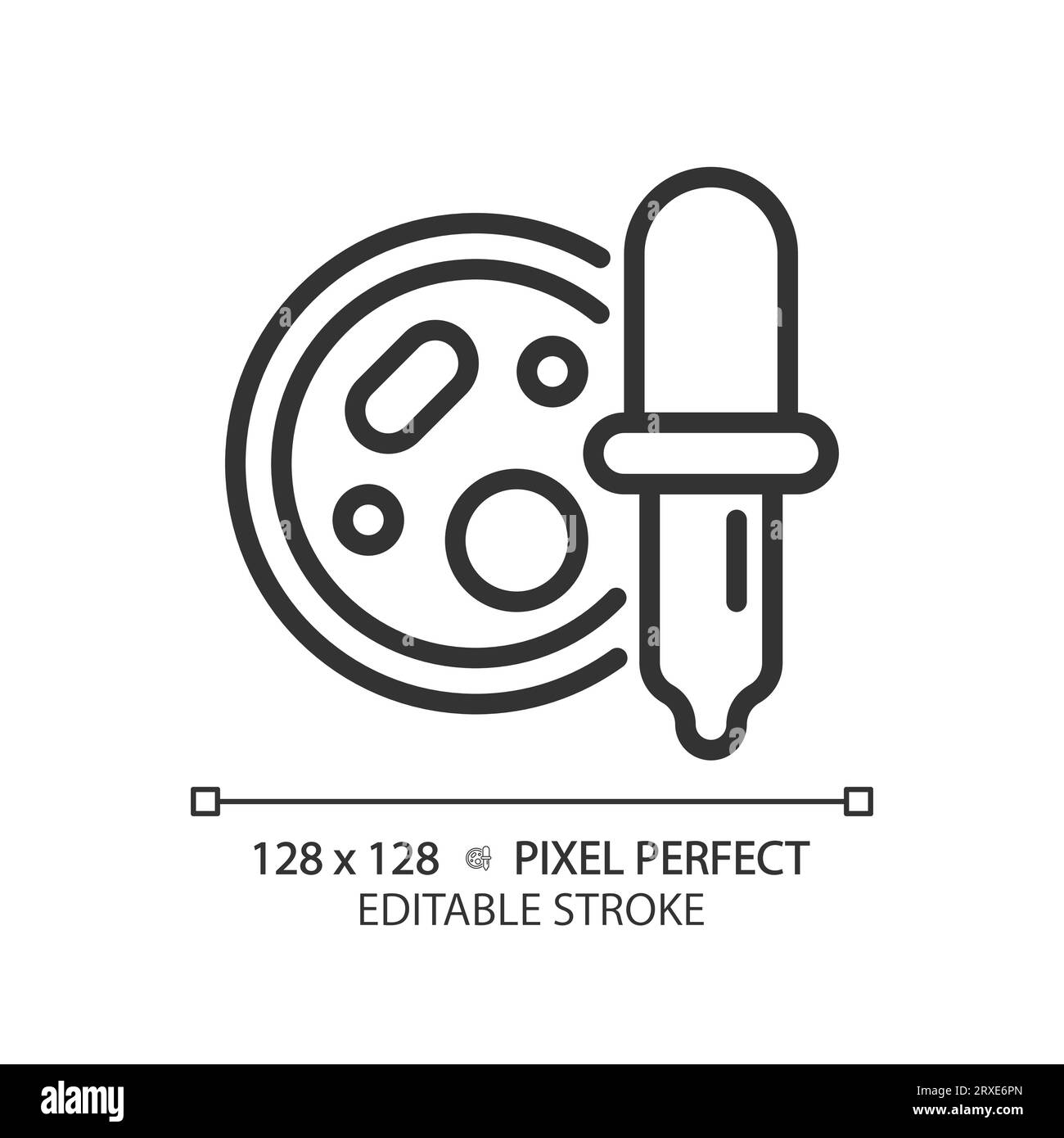 Bactéries noires à ligne mince personnalisables en 2D avec icône compte-gouttes Illustration de Vecteur