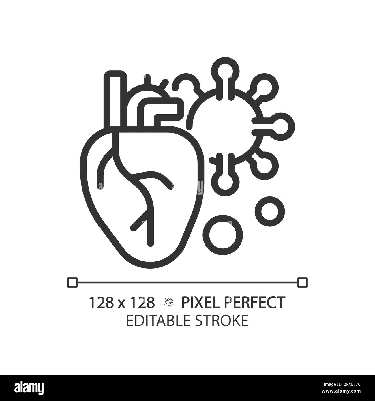 Cœur noir en ligne mince personnalisable 2D avec icône de virus Illustration de Vecteur